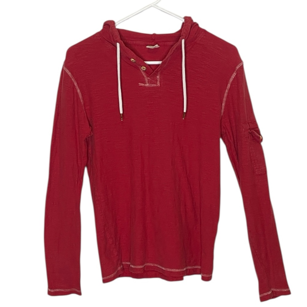 RUSTIC BLUE RED LONG SLEEVE HOODIE POCKET ON SLEEVE SIZE LARGE